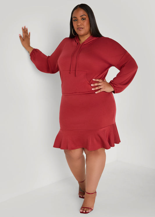Flounced French Terry Hoodie Dress
