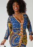 Royal Blue Mixed Print Bodycon Midi Dress