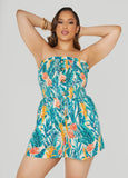 Plus Size Strapless Tropical Print Romper