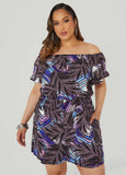 Plus Size Off The Shoulder Geo Print Romper