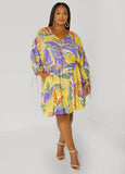 Plus Size Tropical Print A Line Dress