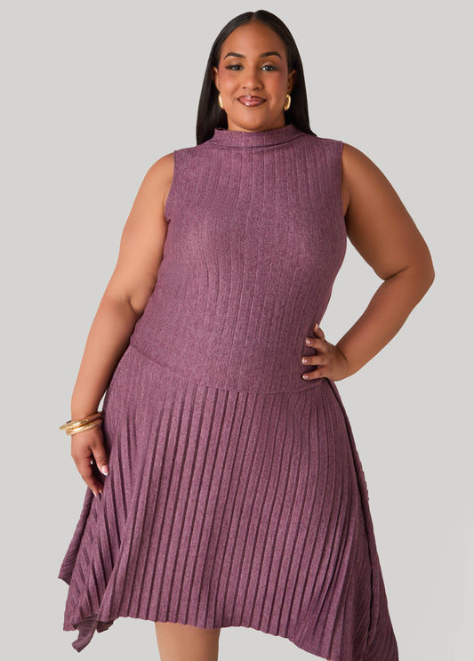 Plus Size Pleated Mock Neck Top