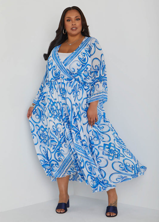 Plus Size scarf print maxi dress plus size wrap dress plus size sundress