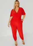 Faux Wrap Stretch Knit Jumpsuit