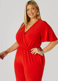 Faux Wrap Stretch Knit Jumpsuit