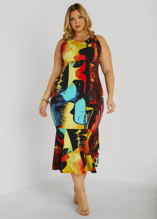 Plus Size Printed Midaxi Bodycon Dress