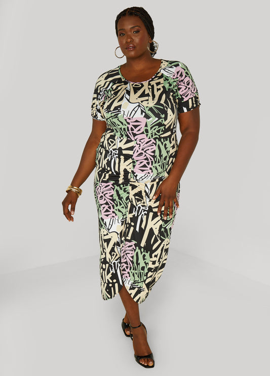 Plus Size Graffiti Print T Shirt Dress