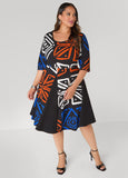 Abstract Print A Line Dress