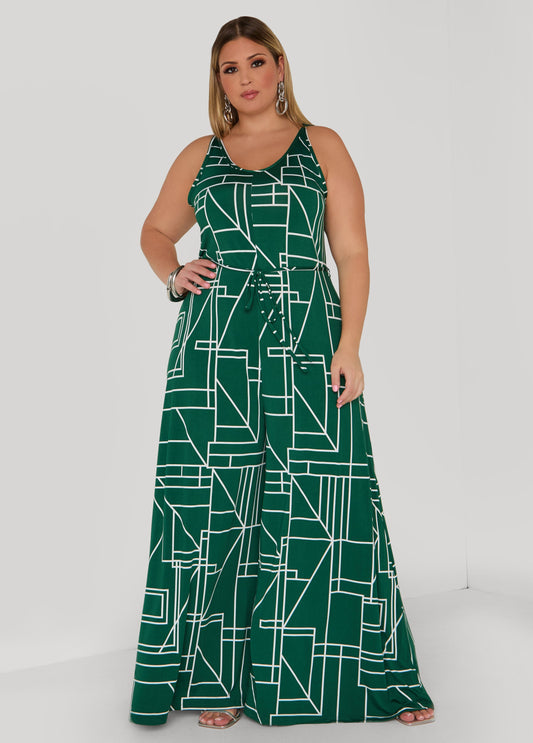 Plus Size Geo Print Wide Leg Jumpsuit