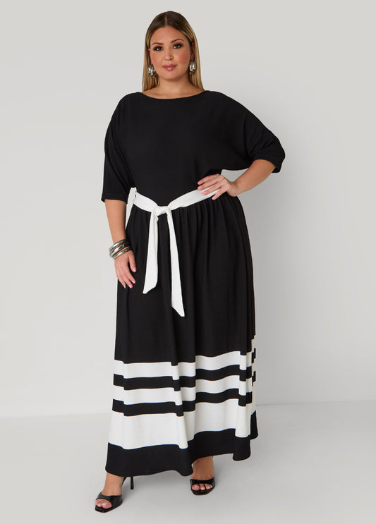 Plus Size Striped A Line Maxi Dress