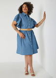 Belted A Line Chambray Dress