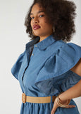 Belted A Line Chambray Dress