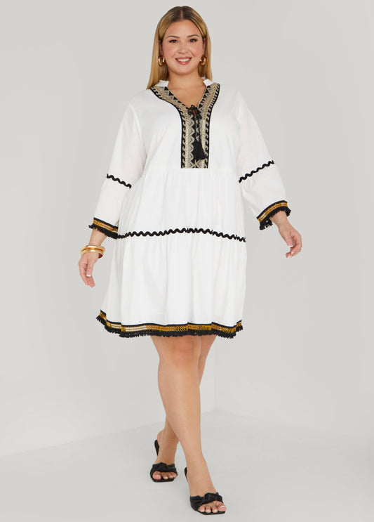Plus Size Tasseled Cotton Swing Dress