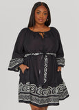 Plus Size Scroll Print Cotton Swing Dress