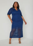 Plus Size Pointelle Knit Polo Maxi Dress