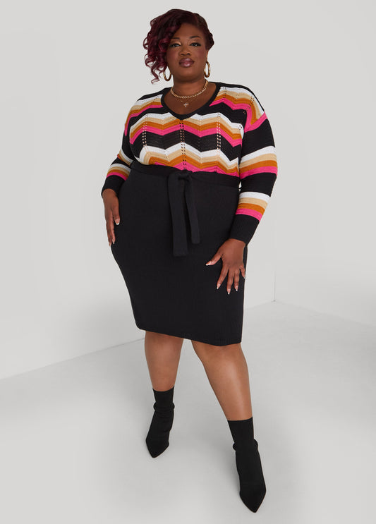 Plus Size Chevron Knit Sweater Dress