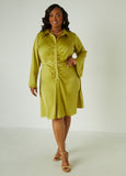 Ruched Satin Shirtdress