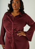 Ruched Satin Shirtdress