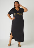 Plus Size metallic graphic t shirt dress tee shirt casual dresses