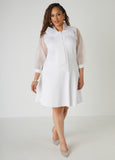 Plus Size Organza Paneled Tie Neck Dress
