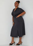 Belted Faux Wrap Midi Dress