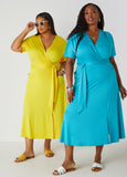 Belted Faux Wrap Midi Dress
