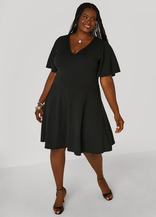Plus Size Flutter Sleeve A Line Dress