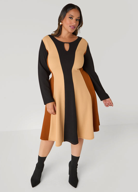 Plus Size Cutout Colorblock A Line Dress