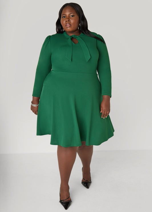 Plus Size Cutout Tie Neck A Line Dress