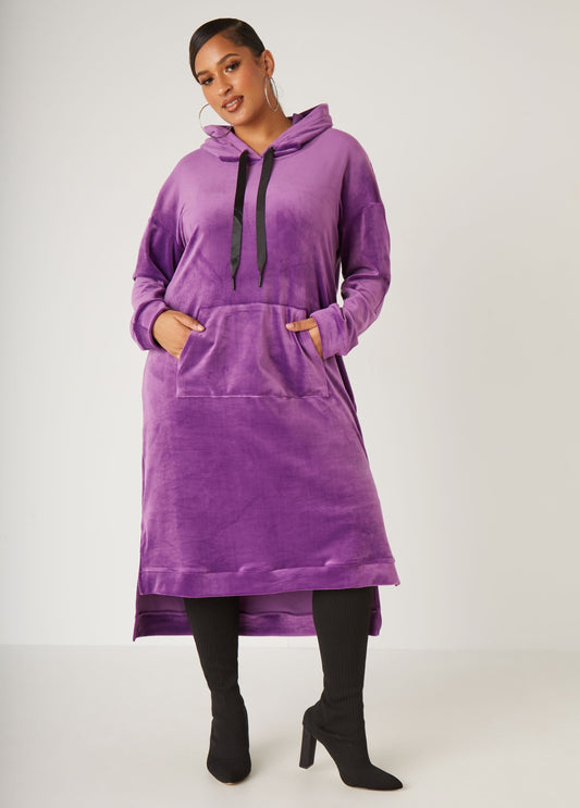 Hooded Velour Hi Low Dress