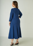 Navy Fit and Flare Midi Dress with Cutout Detail
