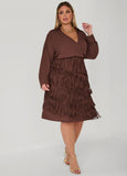 Fringed Faux Wrap Dress