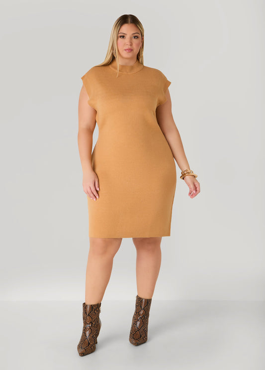 Plus Size Mock Neck Bodycon Sweater Dress