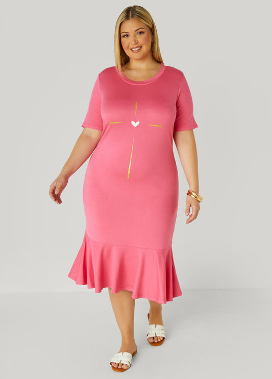Plus Size Heart Graphic Tee Dress Plus Size French Terry Midi Dress