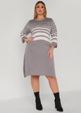 Plus Size Striped Sweater A Line Dress