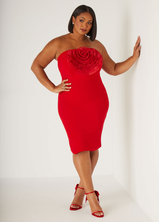 Strapless Rosette Bodycon Dress