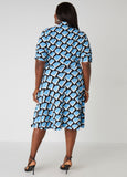 Geometric Colorblock Shirtdress with Tie Neck