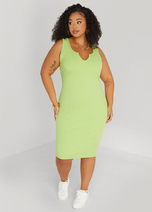 Plus Size Ribbed V Neck Tank Dress