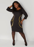 Plus Size Studded Stretch Knit Sheath Dress
