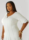 White Fit and Flare Midi Dress with Elbow Sleeves