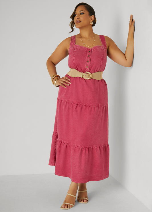 Plus Size Flounced Maxi Denim Dress
