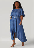 Belted A Line Chambray Dress