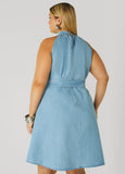 High Collar Chambray Swing Dress