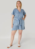 Ruffle Trimmed Chambray Romper