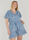 Ruffle Trimmed Chambray Romper