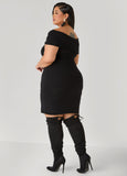 Ribbed Off The Shoulder Mini Dress