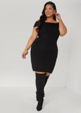 Plus Size Ribbed Off The Shoulder Mini Dress