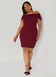 Plus Size Ribbed Off The Shoulder Mini Dress