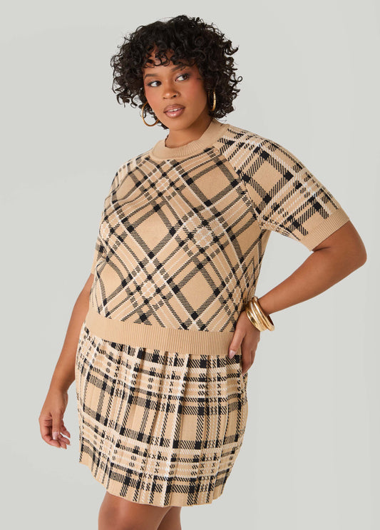 Plus Size Plaid Intarsia Sweater