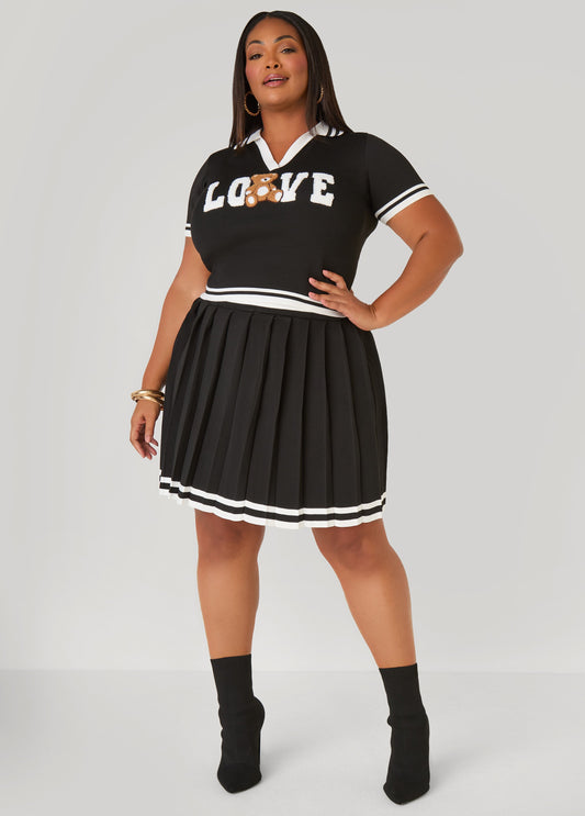 Pleated Knit Mini Skirt